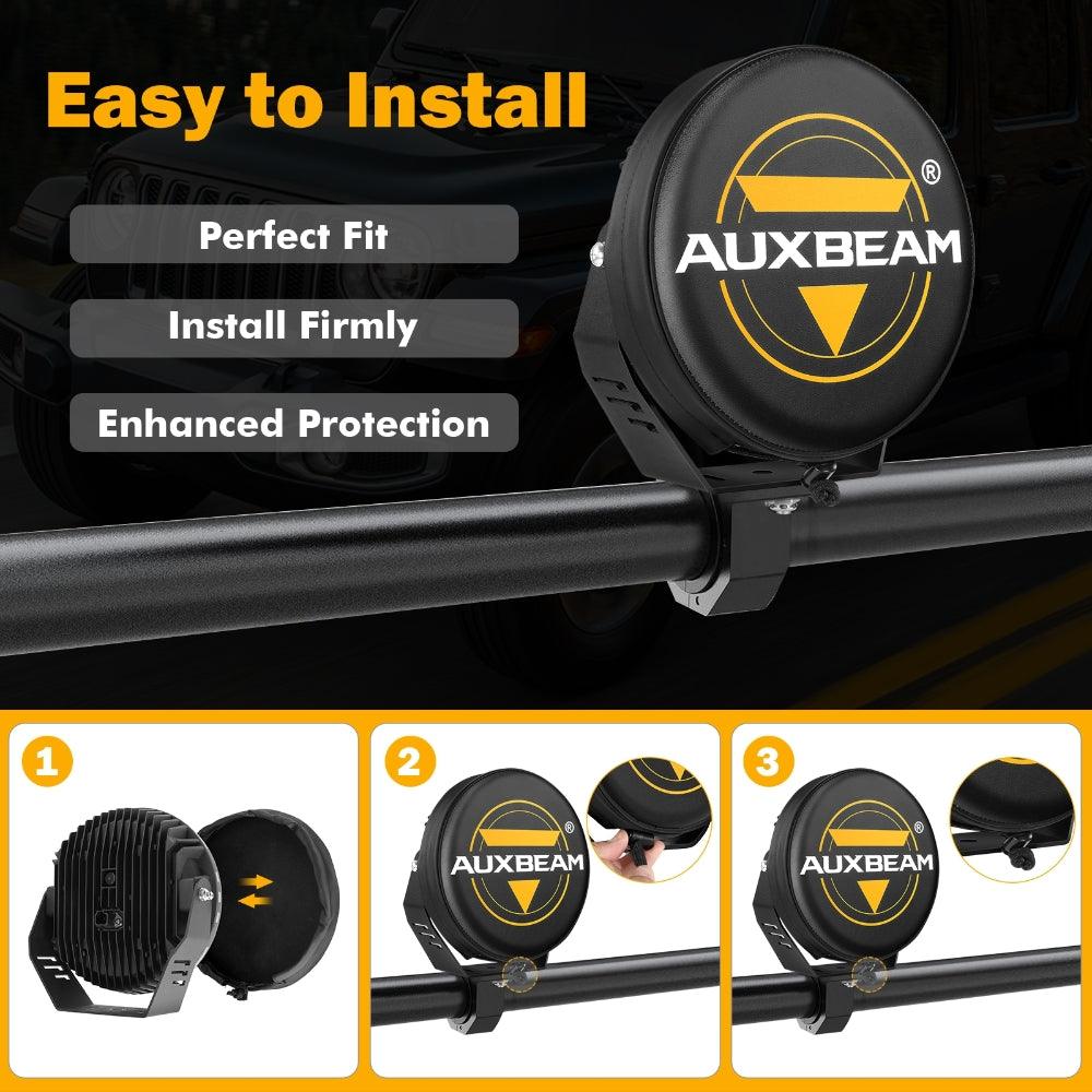 Auxbeam 9" Round LED Light Covers – Black Leather Style (2-Pack)
