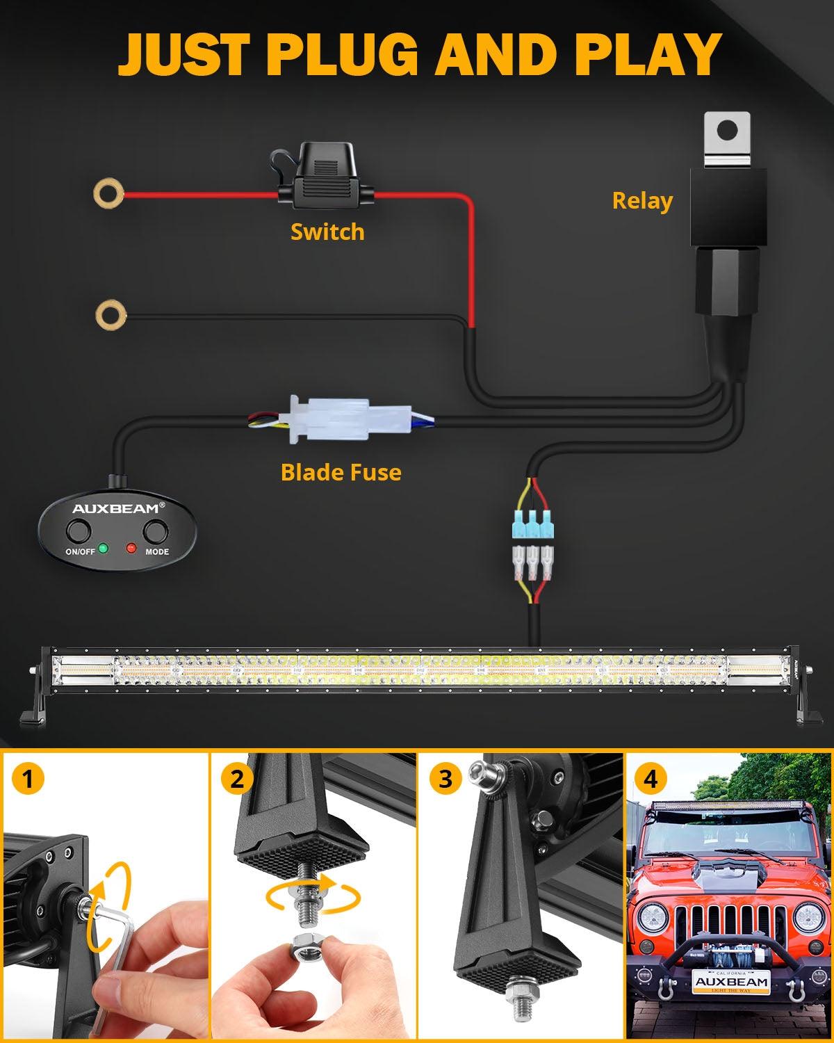 Auxbeam 6 Modes Series 50" LED Light Bar – Straight, White & Amber, Off-Road