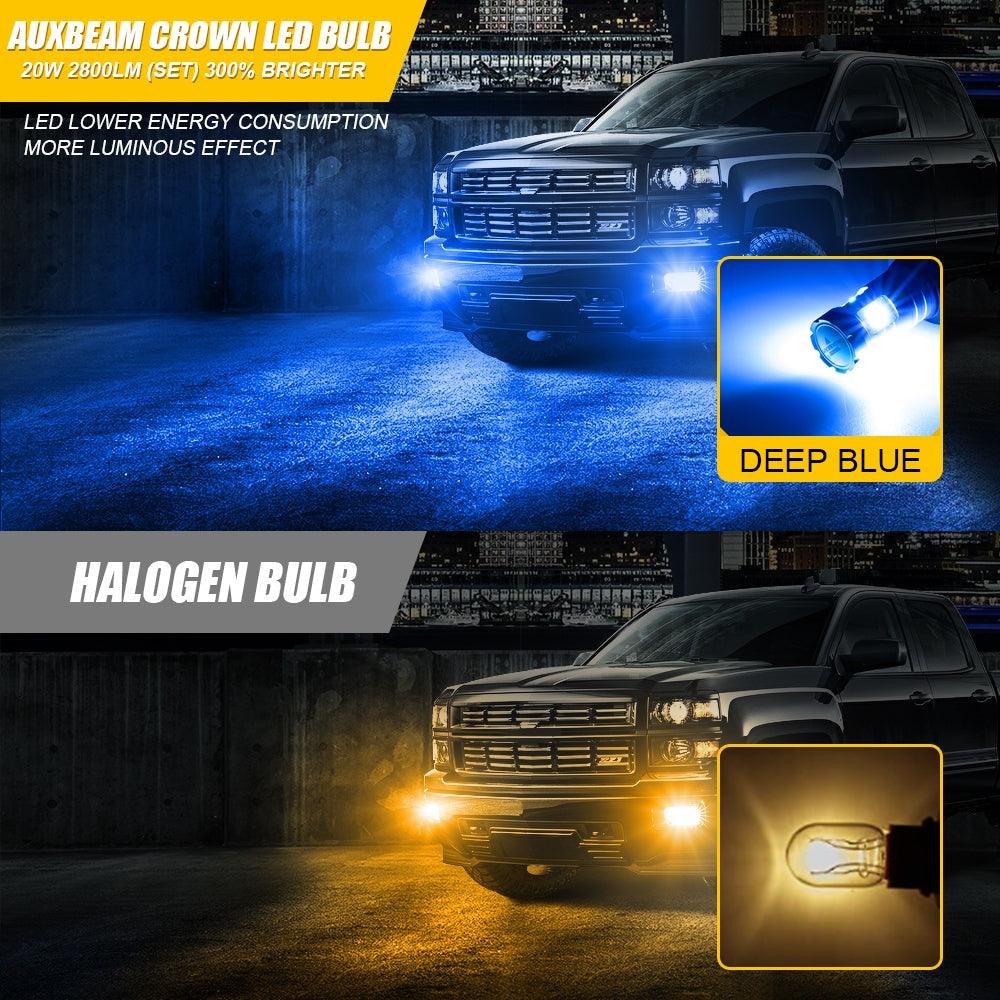Auxbeam 9006 / H10 / 9145 / 9140 / HB3 / HB4 LED Fog Light & DRL Bulbs – Crown Series, 20W, 4000LM, Deep Blue (2 Pack)