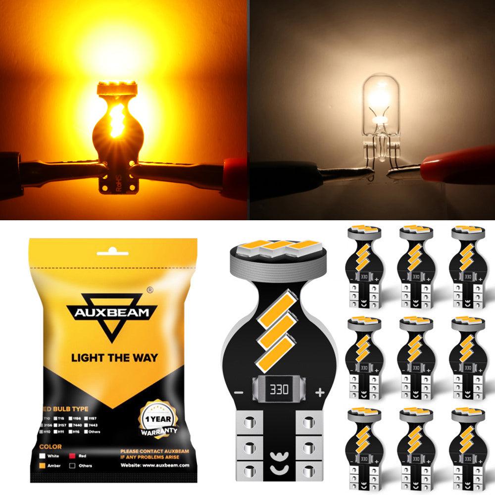 Auxbeam 168 / 2825 W5W T10 LED Interior Light Bulbs – 1.5W, 3500K Amber, 300% Brighter (10 Pack)