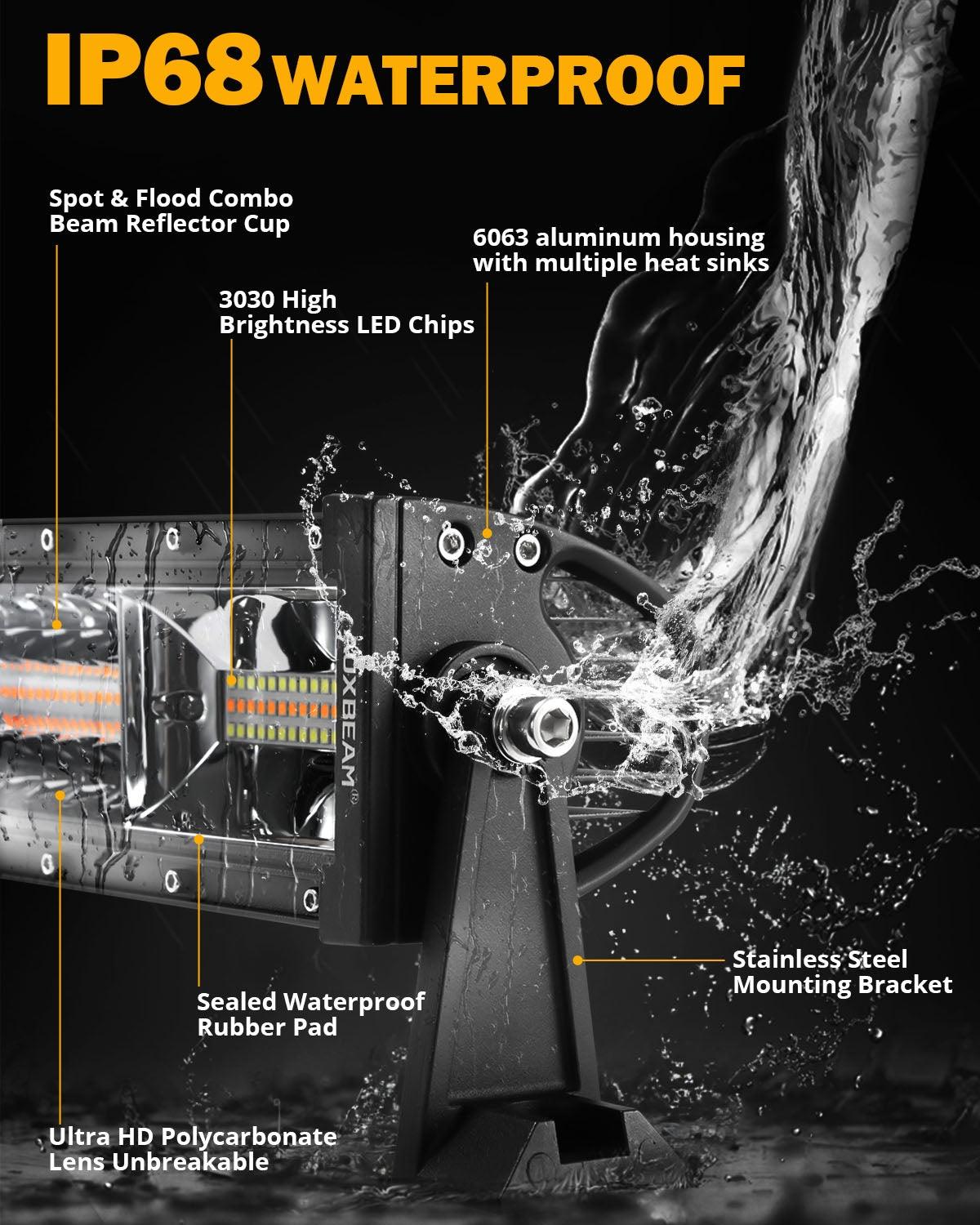 Auxbeam 6 Modes Series 50" LED Light Bar – Straight, White & Amber, Off-Road