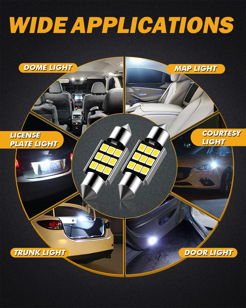 Auxbeam 36mm DE3174 Festoon LED Interior Light Bulbs – 2.7W, 300LM, 6500K White (2 Pack)