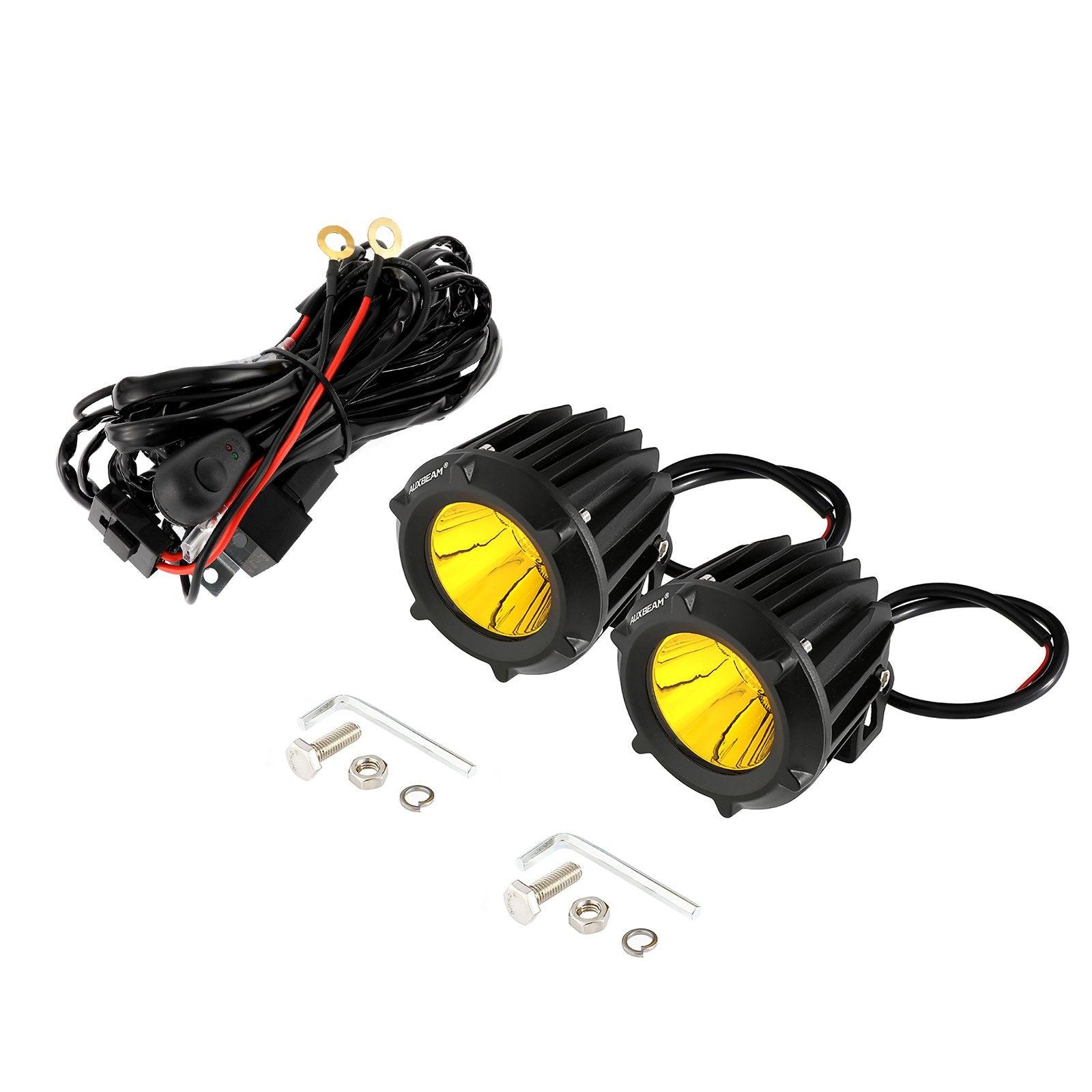 Auxbeam 3.5" 50W LED Driving Lights – Round/Square Combo Beam, White/Yellow, with Wiring Harness for SUV, ATV, UTV, Trucks, Pickup & Boat