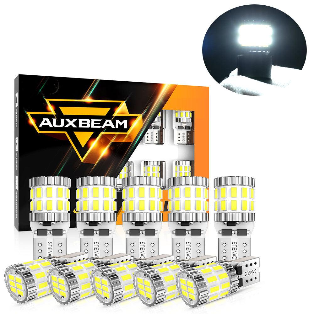 Auxbeam 168 / 2825 W5W T10 LED Bulbs – B1 Series, 3W, White, 400% Brighter, CANBUS Error-Free, License Plate / Side Marker / Interior Lights (10 Pack)