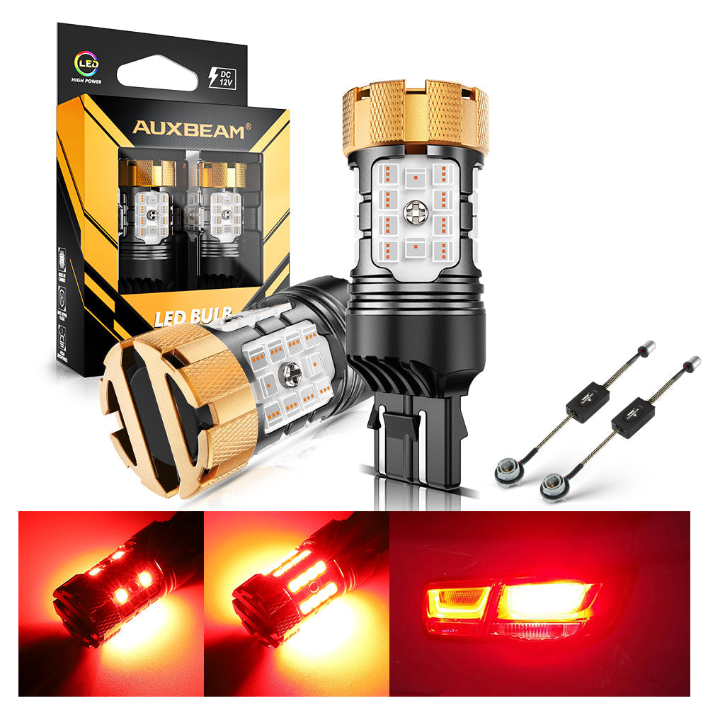 Auxbeam T20 / 7443 / 7440 LED Brake & Tail Light Bulbs – B21-PRO Series, 50W, 4000LM, Red, CAN-Bus Error-Free (2 Pack)