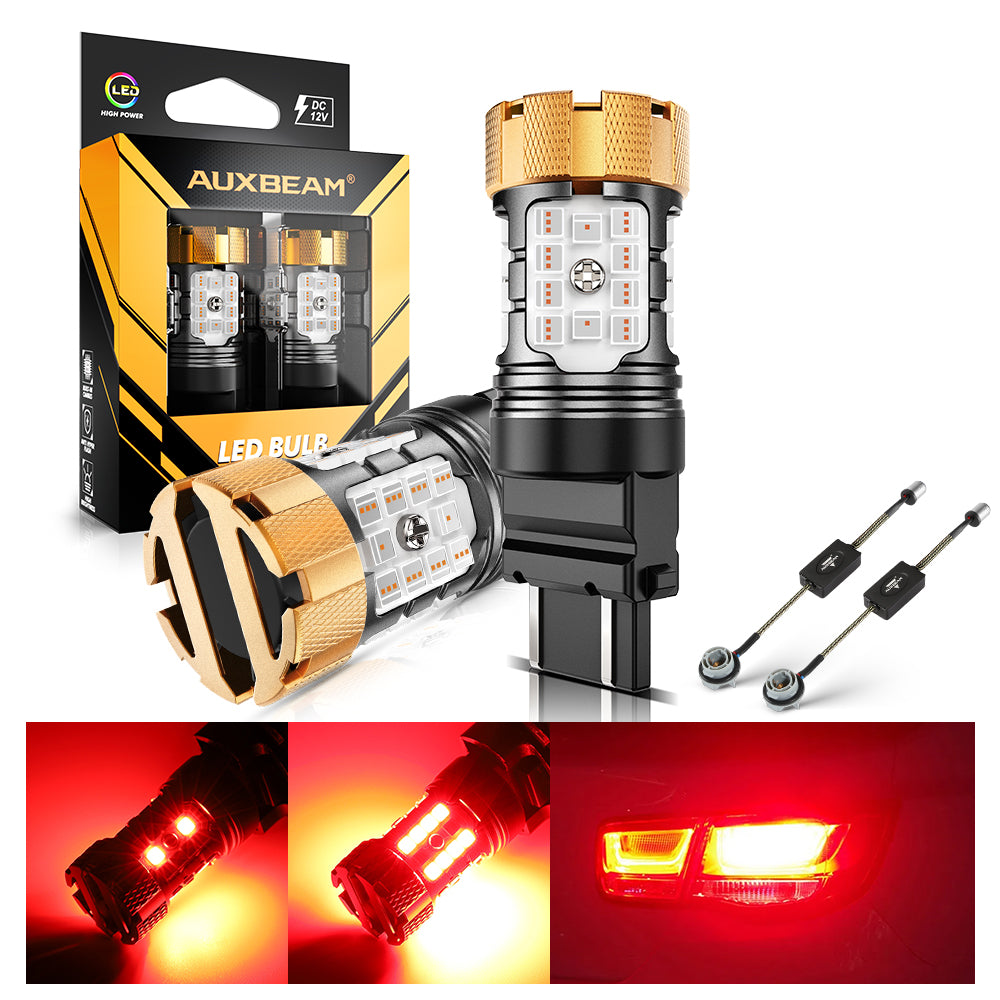 Auxbeam T25 / 3157 / 3156 LED Brake & Tail Light Bulbs – B21-PRO Series, 50W, 4000LM, Red, CAN-Bus Error-Free (2 Pack)