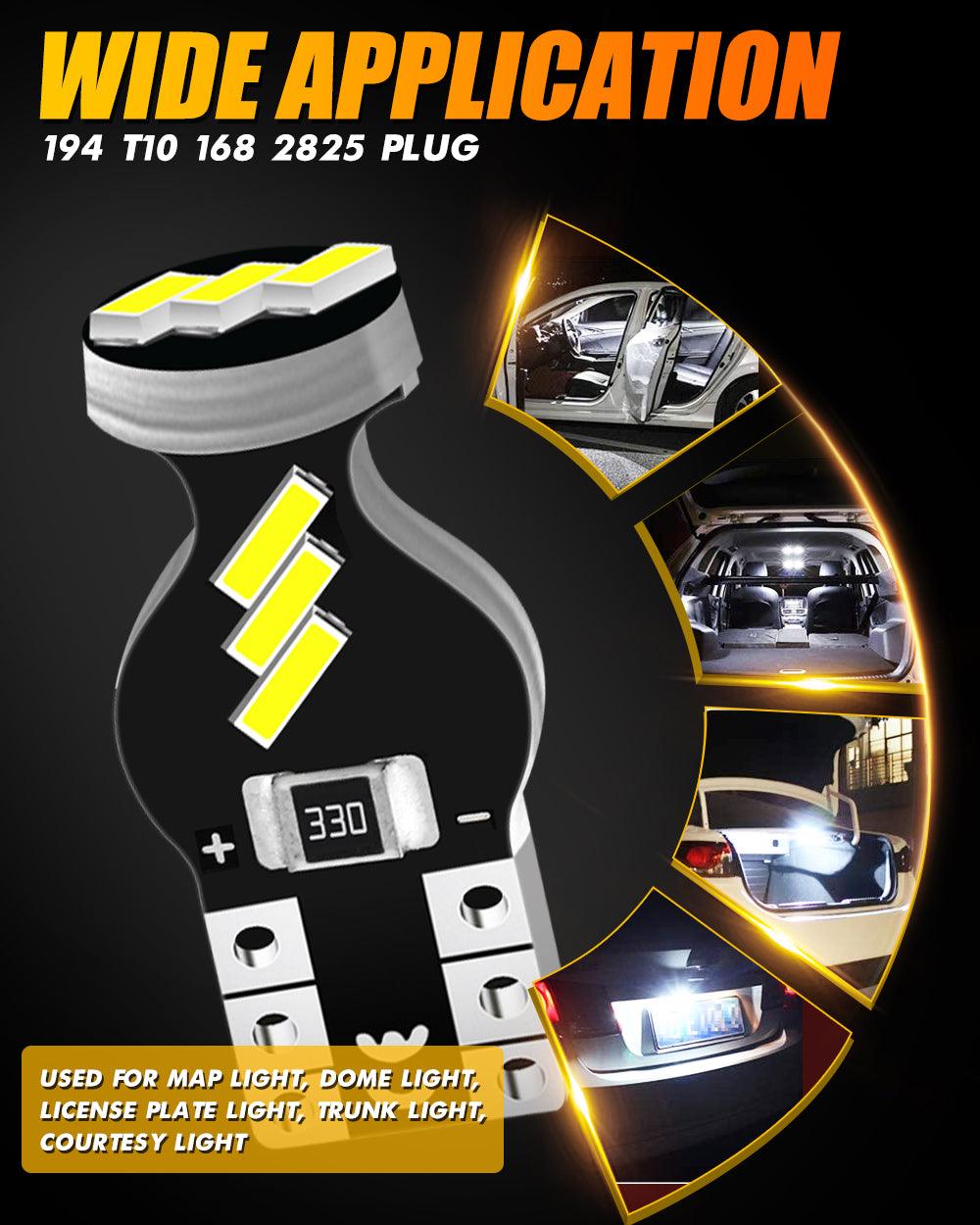 Auxbeam 168 / 2825 W5W T10 LED Interior Light Bulbs – 1.5W, 6500K White, 300% Brighter (10 Pack)