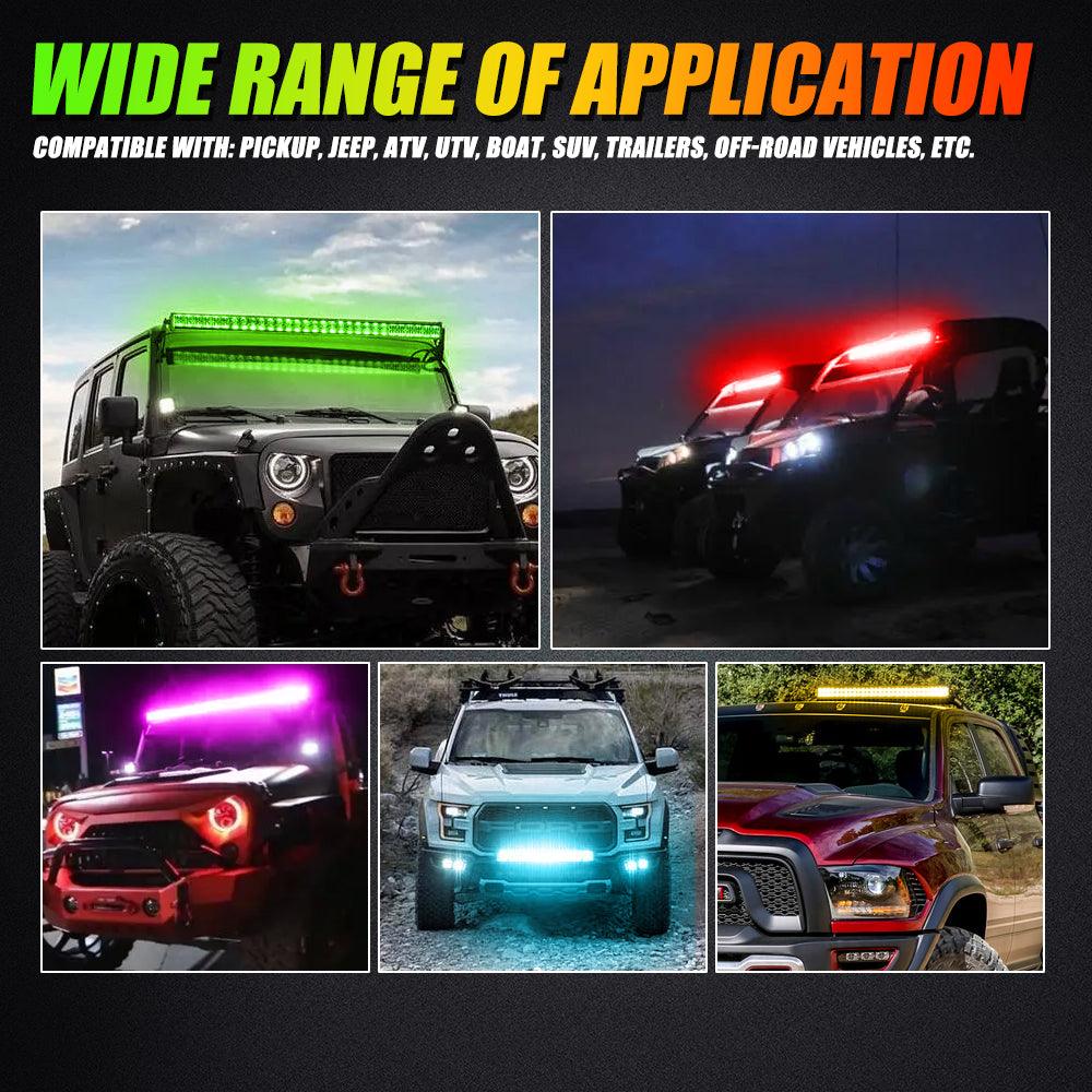 Auxbeam V-PRO Series RGBW LED Light Bar – 22"/32"/42"/52", Color-Changing, Off-Road