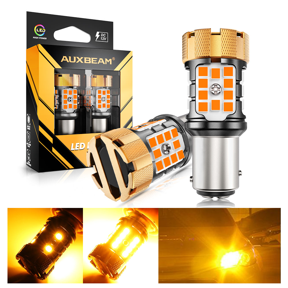 Auxbeam 1157 BAY15D LED Turn Signal Bulbs – B21-PRO Series, Front/Rear & Side Marker Lights, 50W, 4000LM, 3000K Amber, CAN-Bus Error-Free (2 Pack)