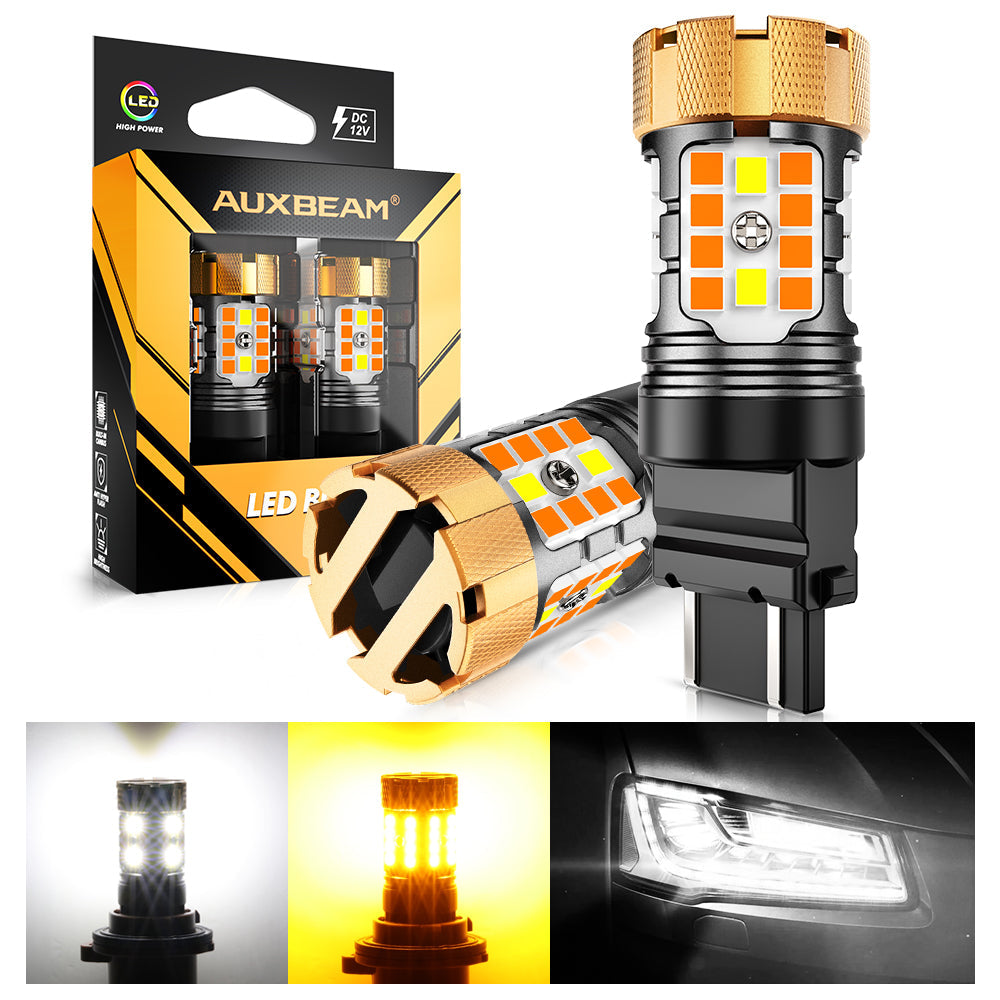Auxbeam T25 / 3157D LED Turn Signal & DRL Bulbs – B21-PRO Series, 50W, 4000LM, Switchback White & Amber, CAN-Bus Error-Free (2 Pack)