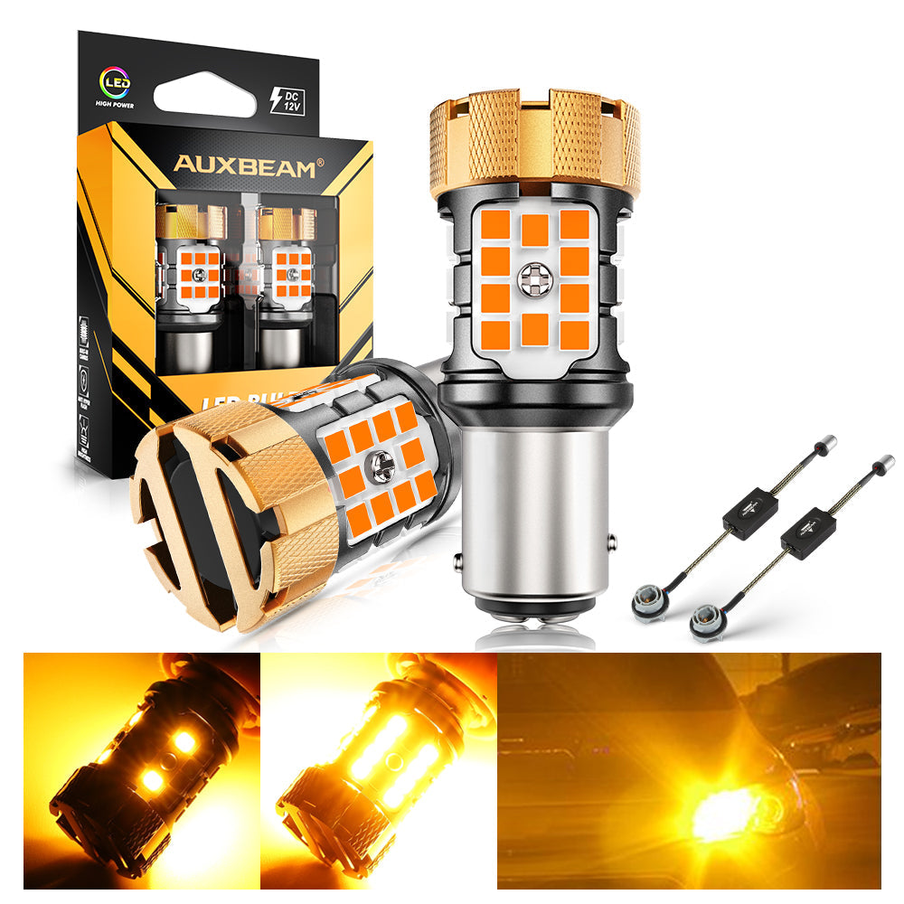 Auxbeam 1157 BAY15D LED Turn Signal Bulbs – B21-PRO Series, Front/Rear & Side Marker Lights, 50W, 4000LM, 3000K Amber, CAN-Bus Error-Free (2 Pack)
