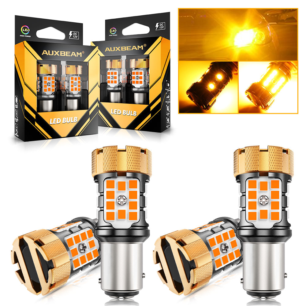 Auxbeam 1157 BAY15D LED Turn Signal Bulbs – B21-PRO Series, Front/Rear & Side Marker Lights, 50W, 4000LM, 3000K Amber, CAN-Bus Error-Free (2 Pack)