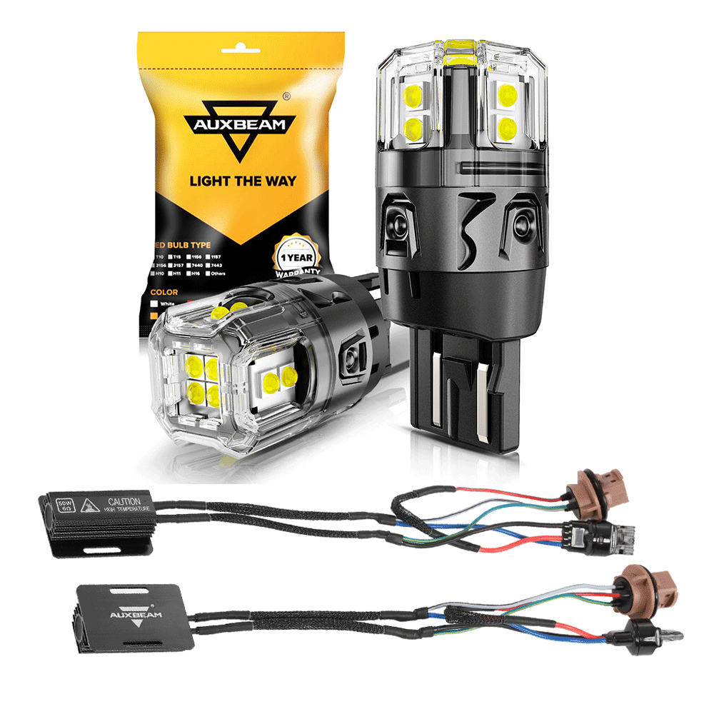 Auxbeam T20 / 7443 / 7440 LED Bulbs – B52 Series, Backup/Reverse/Turn Signal/Brake/Tail Lights, 13W, 500% Brighter, 6500K White, CAN-Bus Error-Free (2 Pack)