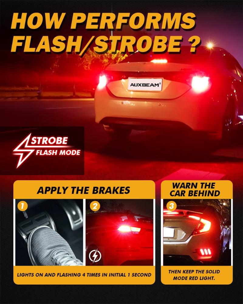 Auxbeam 912 / 921 T15 W16W LED Strobe Flashing 3rd Brake Light – High Mount Stop Light, B3 Series, 20W, 350% Brighter (2 Pack)