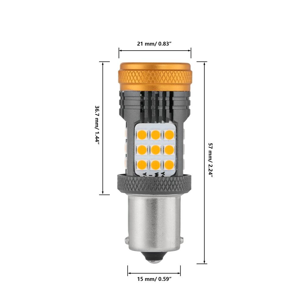 Auxbeam 1156 BA15S LED Turn Signal Bulbs (Front/Rear, Side Marker) – B21 Series, 56W, 600% Brighter, 3000K Amber, CAN-Bus Error-Free (2 Pack)