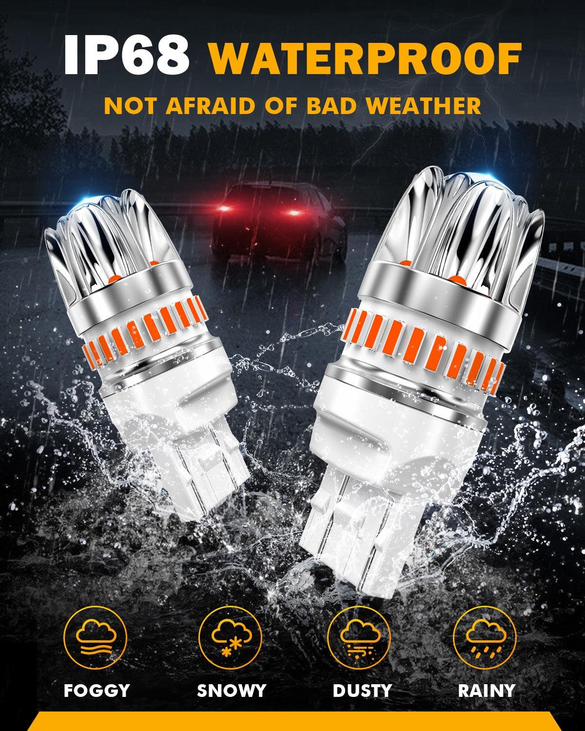 Auxbeam T20 / 7443 / 7440 LED Brake & Tail Light Bulbs – Y2 Series, 14W, 6000LM, Red, CAN-Bus Error-Free (2 Pack)