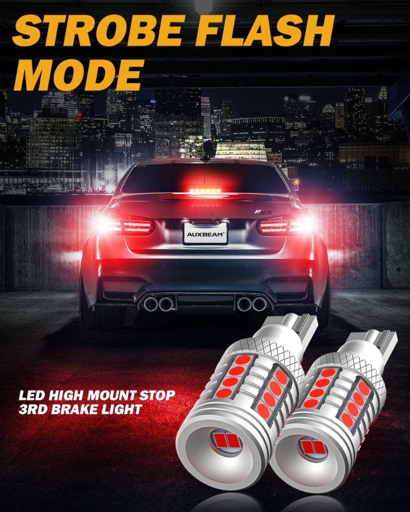 Auxbeam 912 / 921 T15 W16W LED Strobe Flashing 3rd Brake Light – High Mount Stop Light, B3 Series, 20W, 350% Brighter (2 Pack)