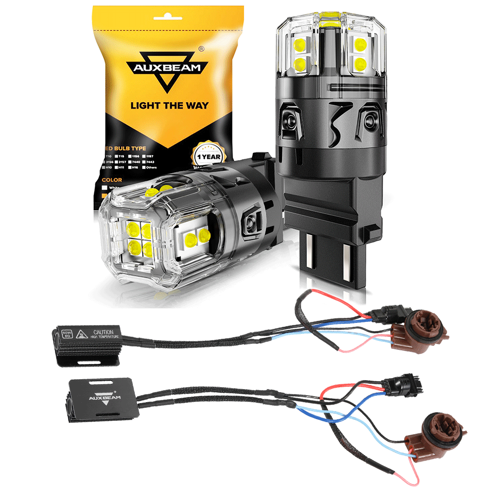 Auxbeam T25 / 3157 / 3156 LED Bulbs – B52 Series, Backup/Reverse/Turn Signal/Brake/Tail Lights, 13W, 500% Brighter, 6500K White, CAN-Bus Error-Free (2 Pack)