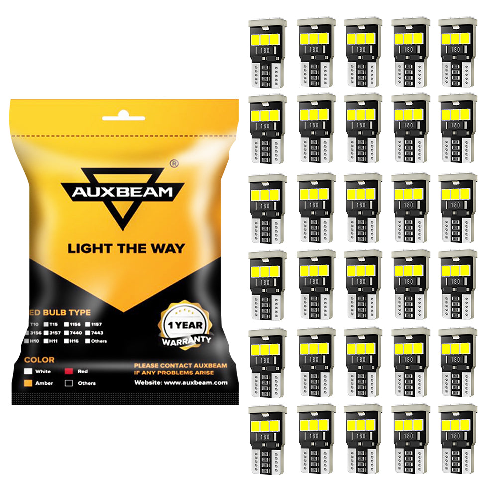 Auxbeam 168 / 2825 W5W T10 LED Bulb – License Plate / Side Marker / Interior Light, 5W, White, 300% Brighter, CAN-Bus Error-Free