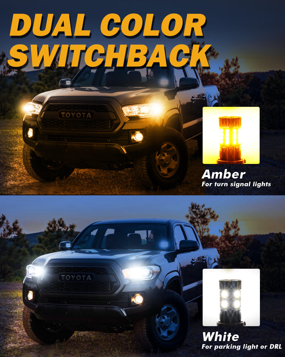 Auxbeam T25 / 3157D LED Turn Signal & DRL Bulbs – B21-PRO Series, 50W, 4000LM, Switchback White & Amber, CAN-Bus Error-Free (2 Pack)