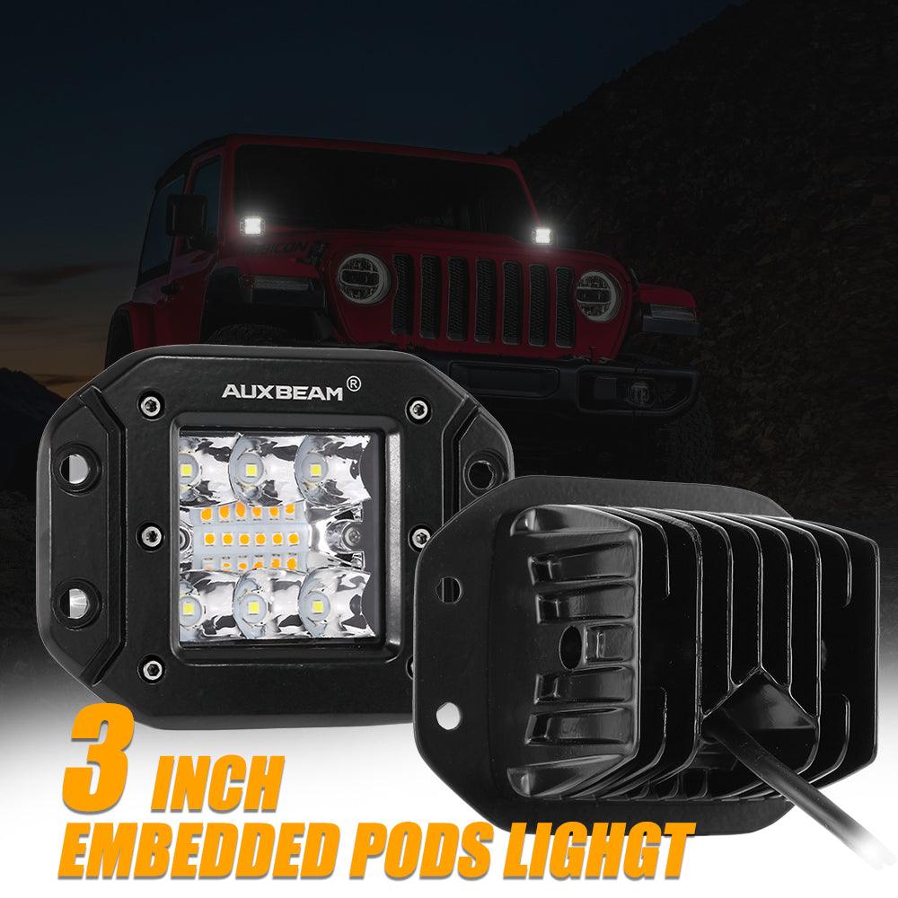 Auxbeam 3" 72W LED Light Pods – White & Amber, 6 Modes (2-Pack)