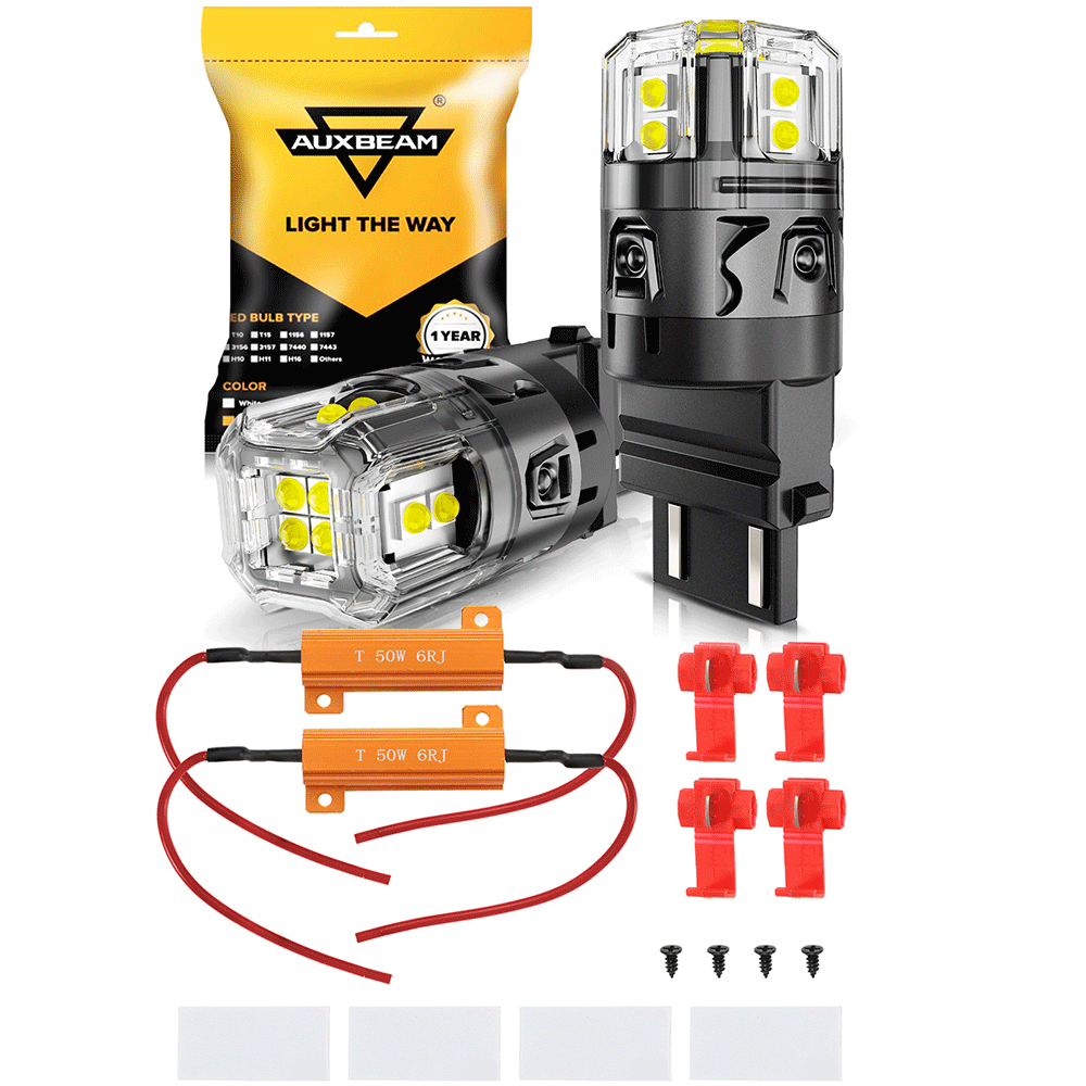 Auxbeam T25 / 3157 / 3156 LED Bulbs – B52 Series, Backup/Reverse/Turn Signal/Brake/Tail Lights, 13W, 500% Brighter, 6500K White, CAN-Bus Error-Free (2 Pack)