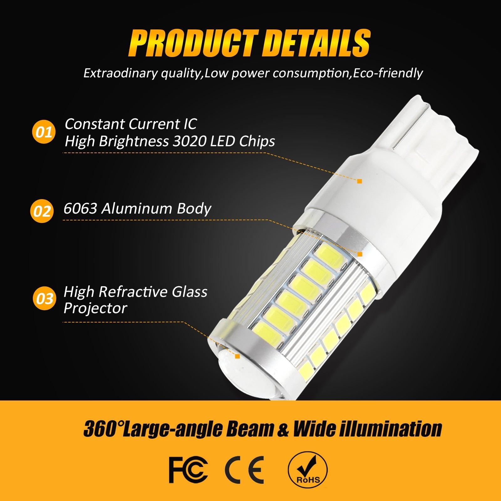 Auxbeam 7440 / 7440A LED Bulbs – 33LED Series, Backup/Reverse/Turn Signal/Brake/Tail Lights, 20W, 4000LM, 6500K White (2 Pack)