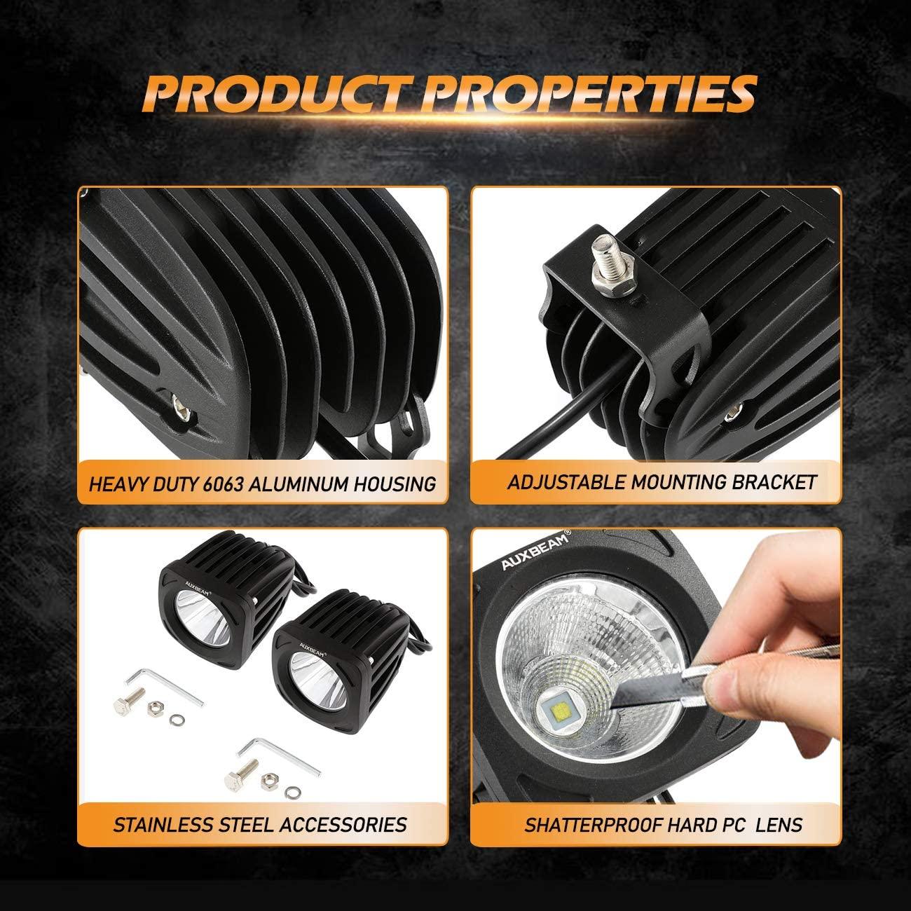 Auxbeam 3.5" 50W LED Driving Lights – Round/Square Combo Beam, White/Yellow, with Wiring Harness for SUV, ATV, UTV, Trucks, Pickup & Boat