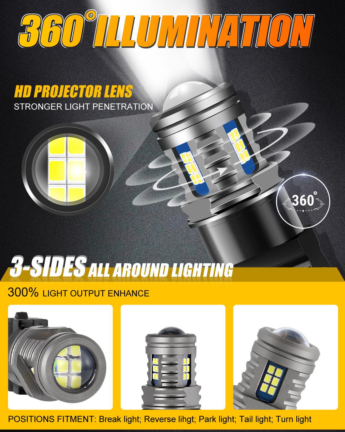 Auxbeam Y2 Series LED Bulbs – 3-Sided Cool White, Brake/Turn/Reverse/Side Marker/DRL (2 Pack)