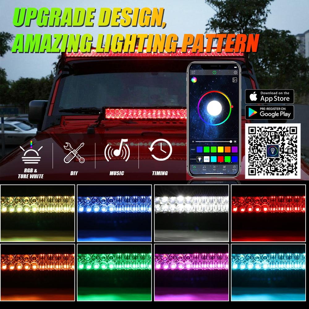 Auxbeam V-PRO Series RGBW LED Light Bar – 22"/32"/42"/52", Color-Changing, Off-Road