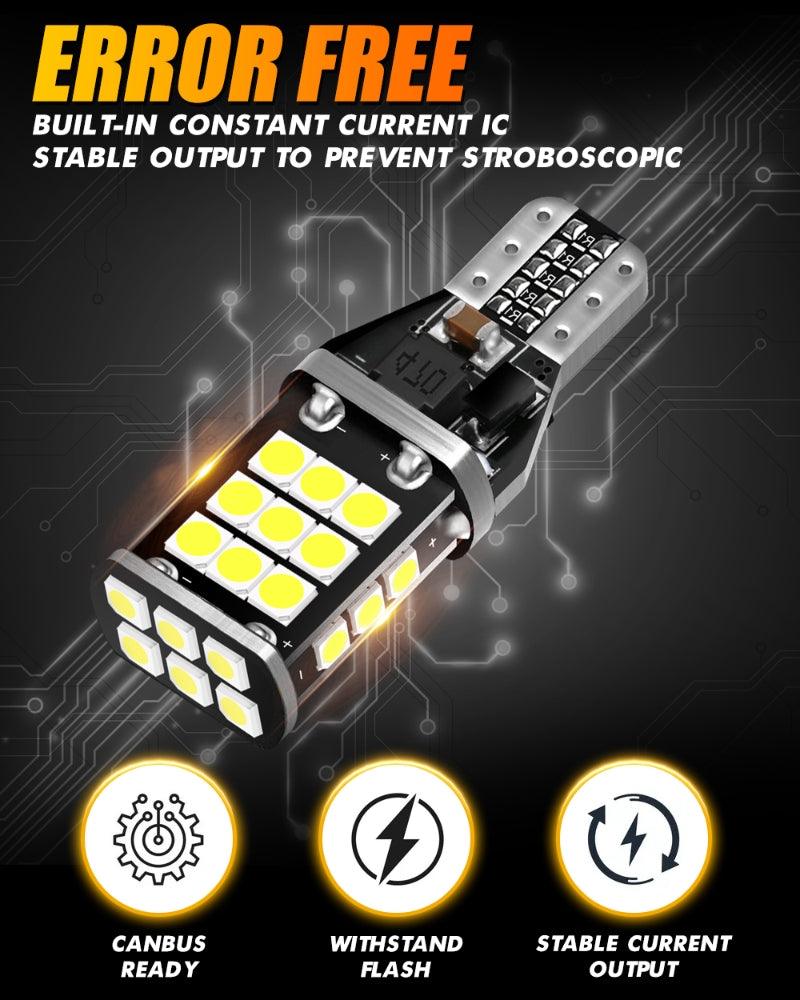 Auxbeam 912/921 T15 W16W LED Backup, Brake & Tail Light Bulbs – 10W, 6500K White, 300% Brighter, CAN-Bus Error-Free (2 Pack)