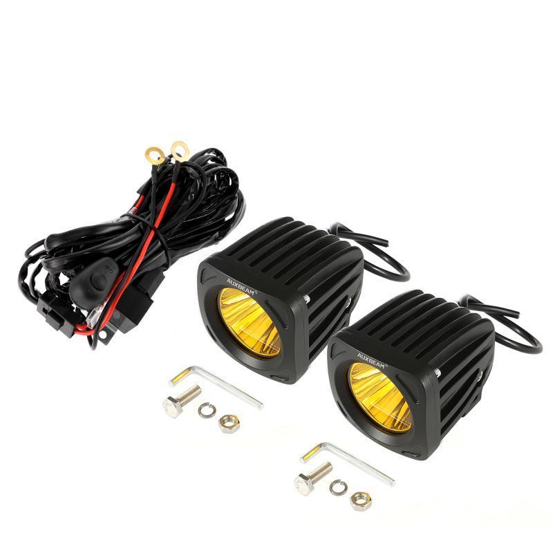 Auxbeam 3.5" 50W LED Driving Lights – Round/Square Combo Beam, White/Yellow, with Wiring Harness for SUV, ATV, UTV, Trucks, Pickup & Boat