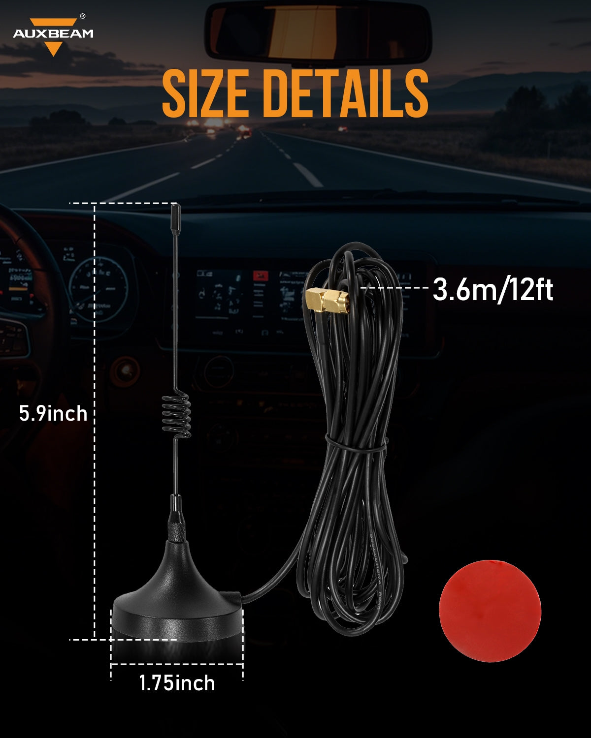 Auxbeam 3.6m/12ft Antenna with Magnetic Base for Wireless Remote Control Switch Panel RC-800/AC-800/AC-1200/AS-400/AS-600/AS-800