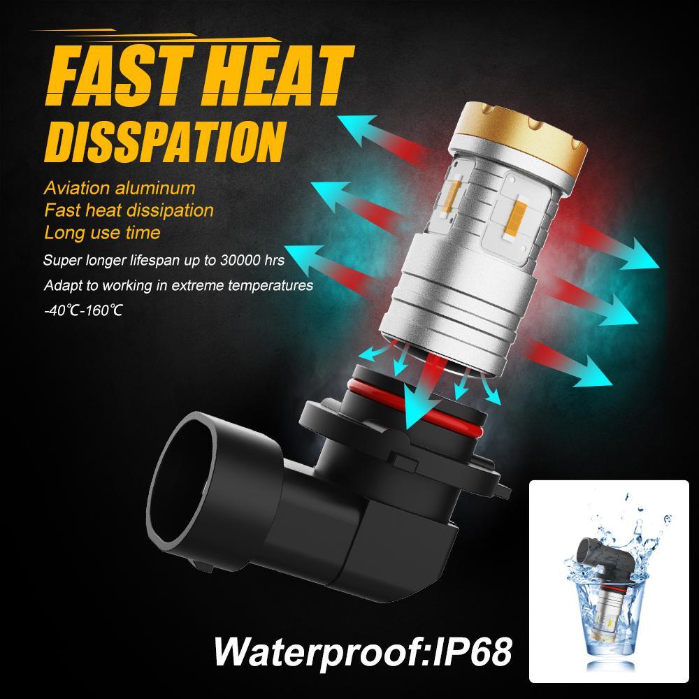 Auxbeam 9006 / H10 / 9145 / 9140 / HB3 / HB4 LED Fog Light & DRL Bulbs – Crown Series, 20W, 4000LM, Deep Blue (2 Pack)