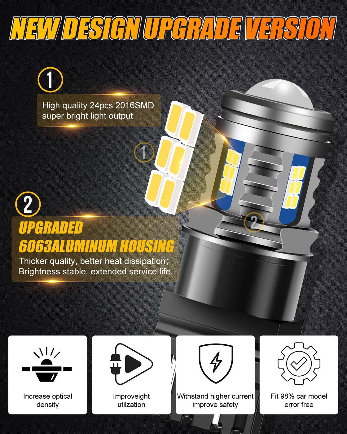 Auxbeam Y2 Series LED Bulbs – 3-Sided Cool White, Brake/Turn/Reverse/Side Marker/DRL (2 Pack)