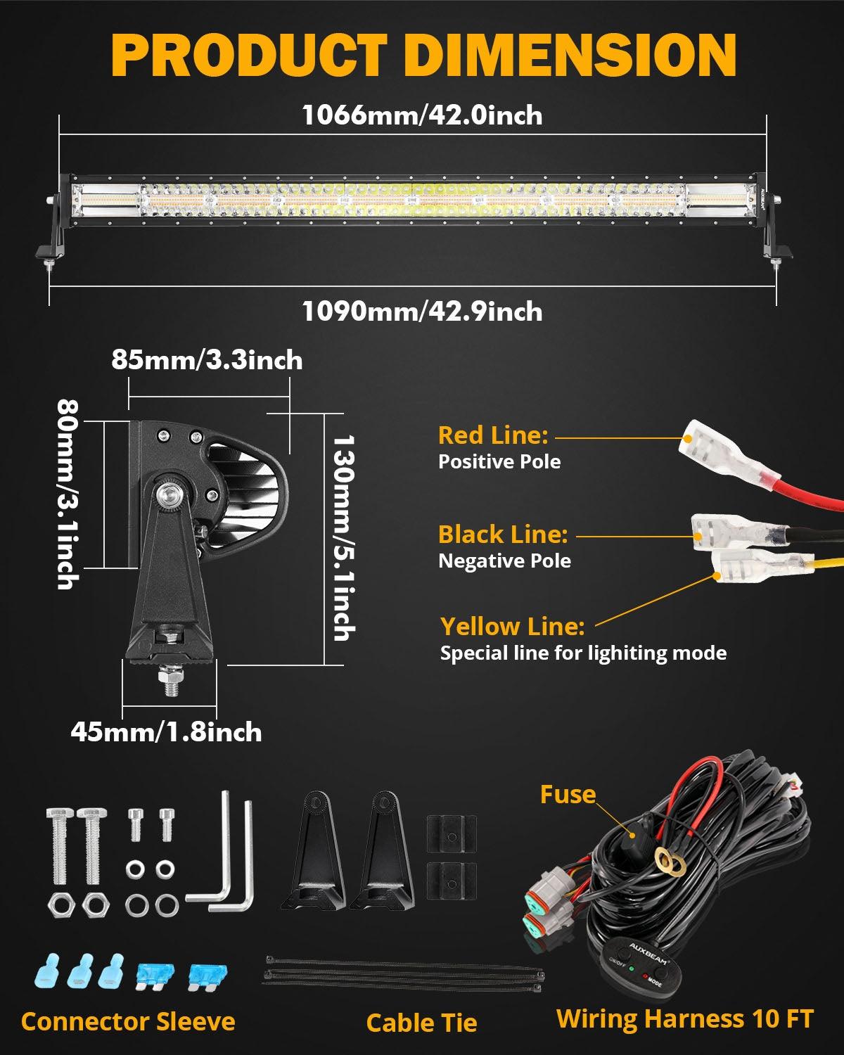 Auxbeam 6 Modes Series 42" LED Light Bar – Straight, White & Amber, Off-Road