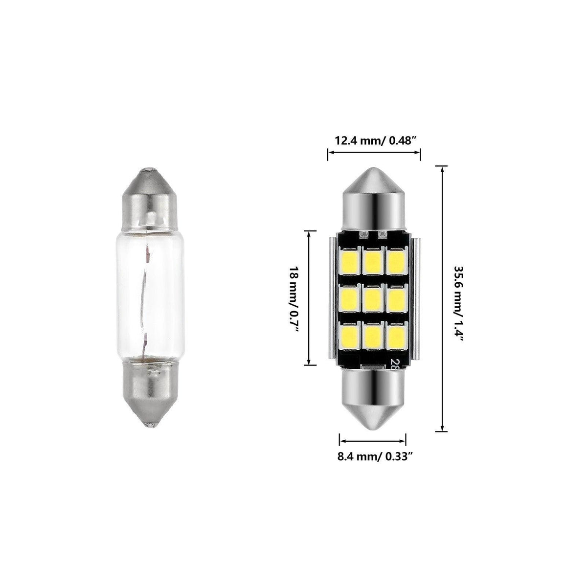 Auxbeam 36mm DE3174 Festoon LED Interior Light Bulbs – 2.7W, 300LM, 6500K White (2 Pack)