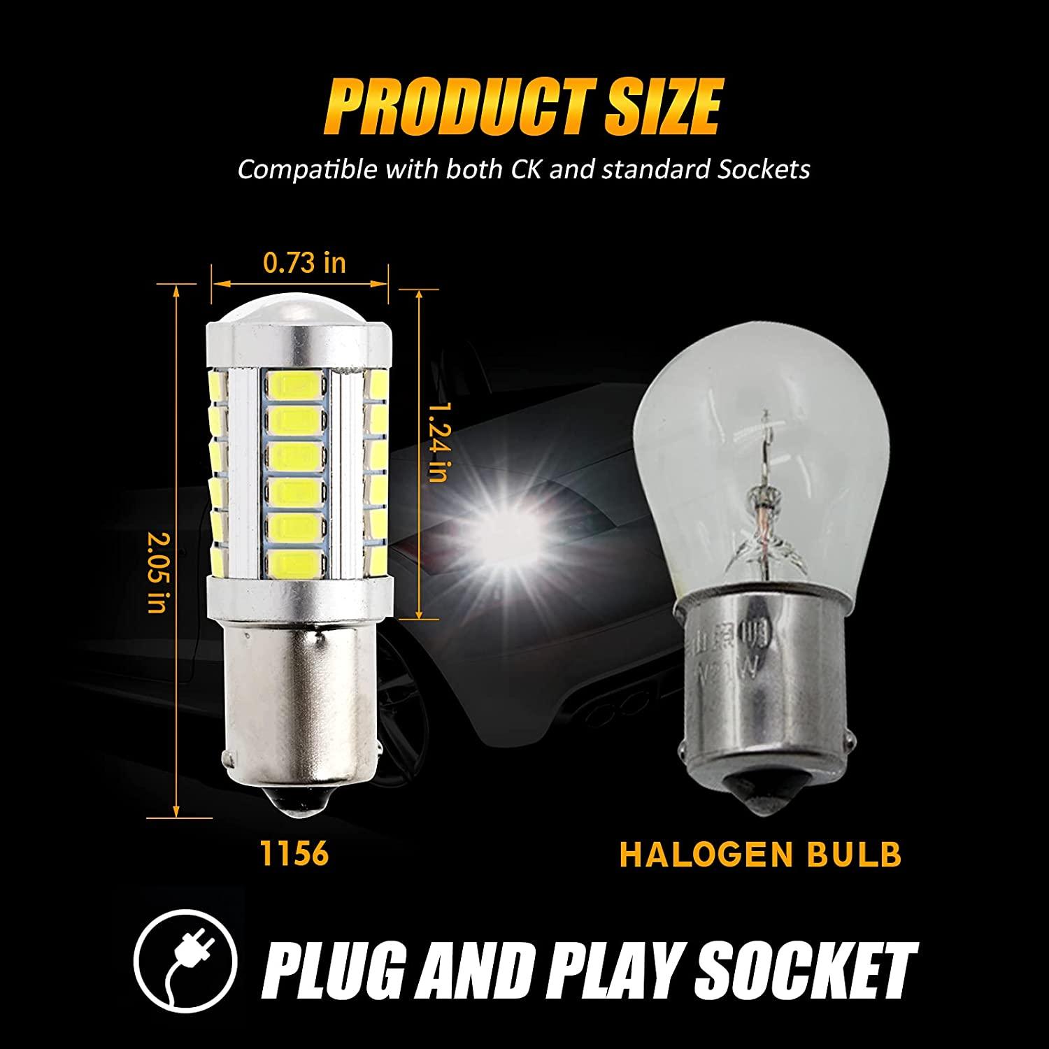 Auxbeam 1156 P21W BA15S LED Bulbs – Brake, Reverse, Parking, Tail & Turn Signal, 50W, 8000LM, 33 Series (Cool White / Amber / Red, 2 Pack)
