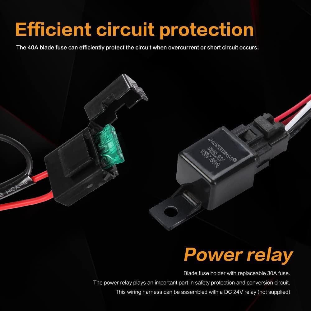 Auxbeam 2-Lead LED Light Bar Wiring Harness Kit – Relay & Fuse, On/Off Switch for Off-Road Lights