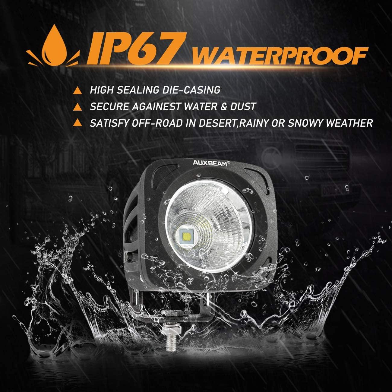 Auxbeam 3.5" 50W LED Driving Lights – Round/Square Combo Beam, White/Yellow, with Wiring Harness for SUV, ATV, UTV, Trucks, Pickup & Boat