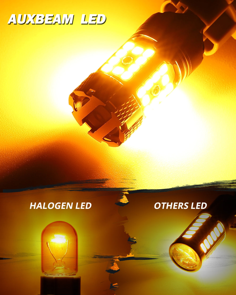 Auxbeam 7440 / 7440A LED Turn Signal Bulbs – B21-PRO Series, Front/Rear & Side Marker Lights, 50W, 4000LM, 3000K Amber, CAN-Bus Error-Free (2 Pack)