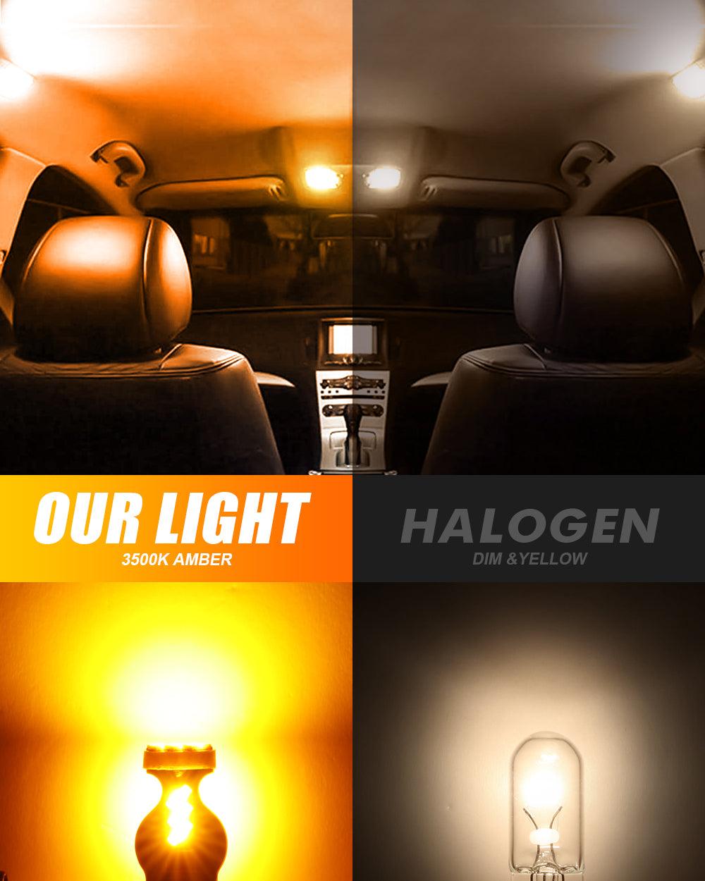 Auxbeam 168 / 2825 W5W T10 LED Interior Light Bulbs – 1.5W, 3500K Amber, 300% Brighter (10 Pack)