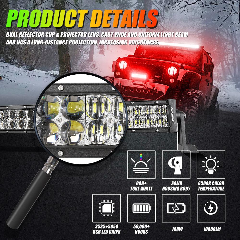 Auxbeam V-PRO Series RGBW LED Light Bar – 22"/32"/42"/52", Color-Changing, Off-Road