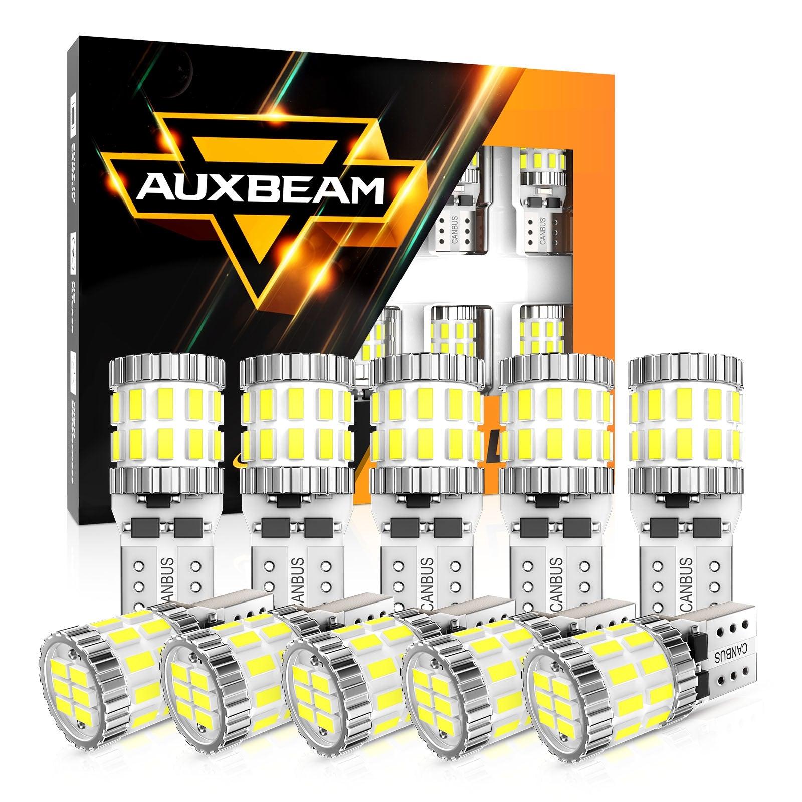 Auxbeam 168 / 2825 W5W T10 LED Bulbs – B1 Series, 3W, White, 400% Brighter, CANBUS Error-Free, License Plate / Side Marker / Interior Lights (10 Pack)
