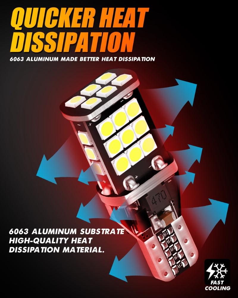 Auxbeam 912/921 T15 W16W LED Backup, Brake & Tail Light Bulbs – 10W, 6500K White, 300% Brighter, CAN-Bus Error-Free (2 Pack)