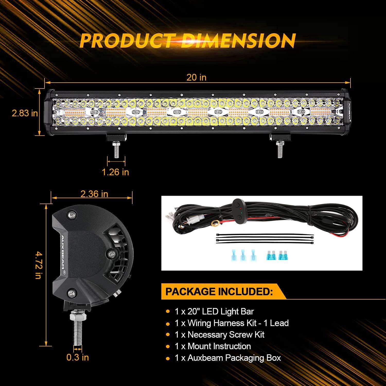 Auxbeam 6 Modes Series 20" LED Light Bar – White & Amber, Off-Road