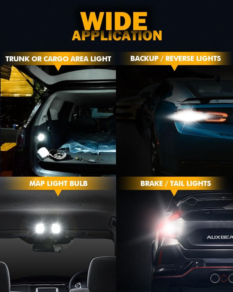 Auxbeam 912 / 921 T15 W16W LED Backup, Brake & Tail Light Bulbs – B1 Series, 10W, 4000LM, 6500K White (2 Pack)