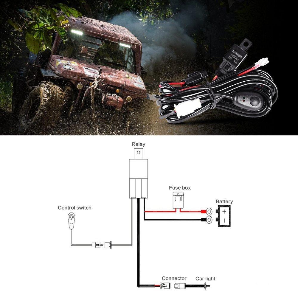 Auxbeam LED Light Bar Wiring Harness Kit (1 Lead) – With Fuse, Relay & On/Off Switch for Off-Road Driving/Work Lights