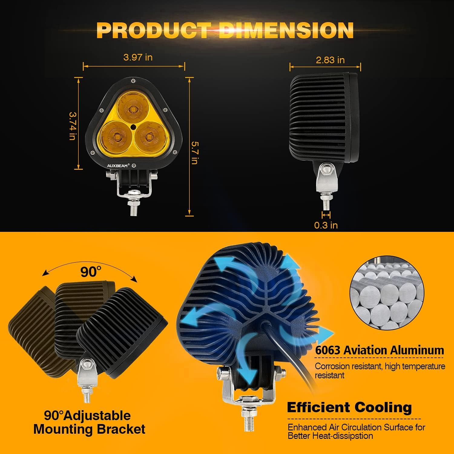 Auxbeam T4 Series 4" LED Pod Lights – 90W, Amber Triangle Spot Beam