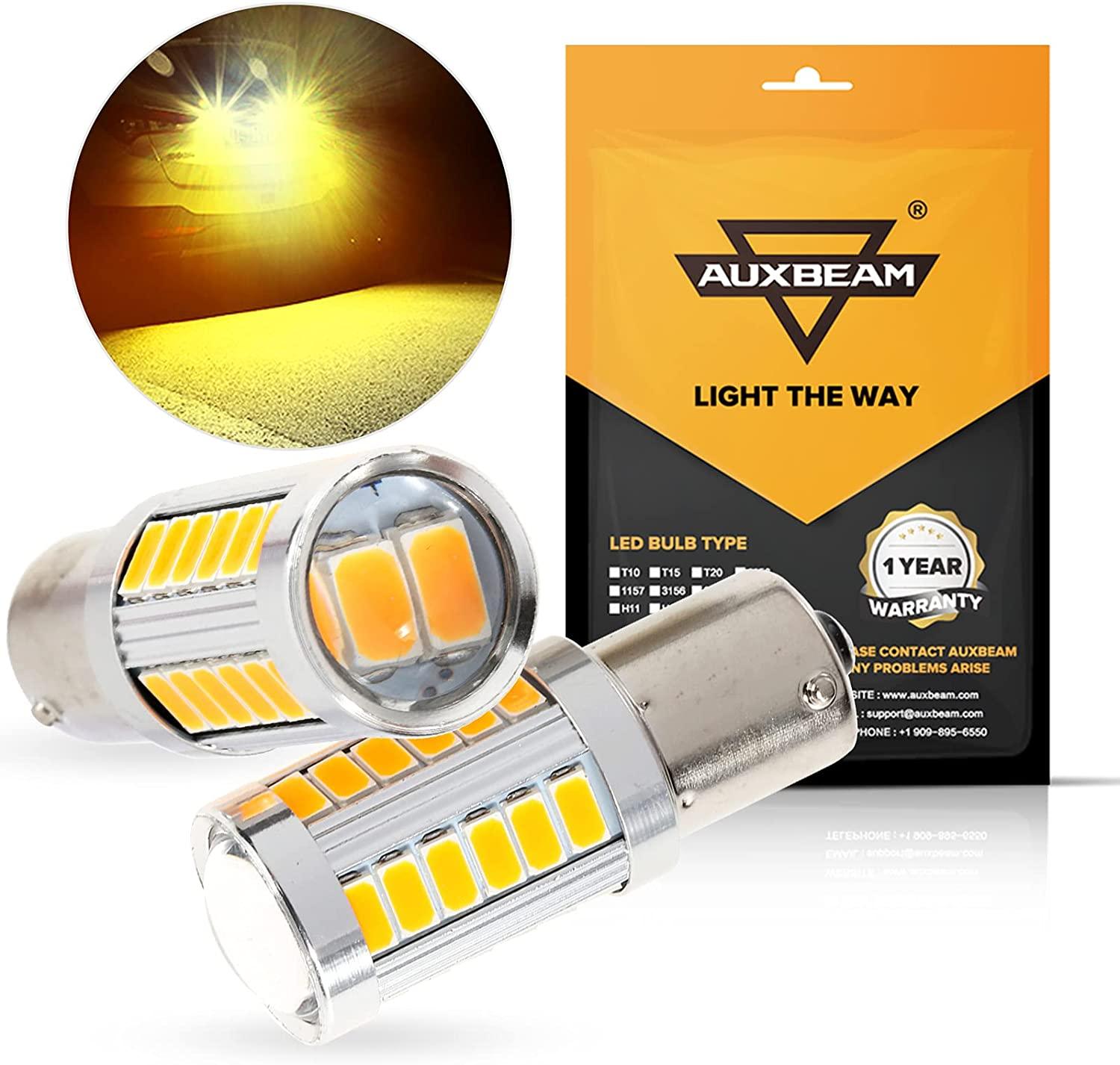 Auxbeam 1156 P21W BA15S LED Bulbs – Brake, Reverse, Parking, Tail & Turn Signal, 50W, 8000LM, 33 Series (Cool White / Amber / Red, 2 Pack)